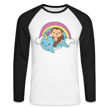 Narwal Affe ozean einhorn kawaii Regenbogen - Unisex Baseballshirt langarm - Weiß/Schwarz - Vorne - Nik (191cm)