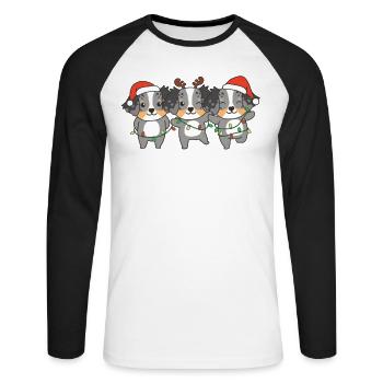 Berger australien Noël Chiens mignons - T-shirt baseball manches longues Homme - blanc/noir - Devant - Nik (191cm)