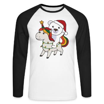 Licorne de Noël Ours polaire Joyeux Noël Licorne - T-shirt baseball manches longues Homme - blanc/noir - Devant - Nik (191cm)