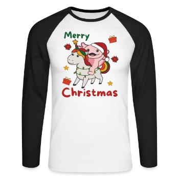 Noël Axolotl Joyeux Noël Licorne - T-shirt baseball manches longues Homme - blanc/noir - Devant - Nik (191cm)
