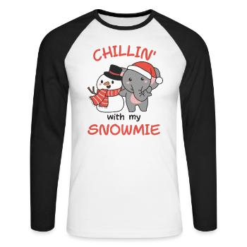 Elephant Chillin avec mon bonhomme de neige - T-shirt baseball manches longues Homme - blanc/noir - Devant - Nik (191cm)