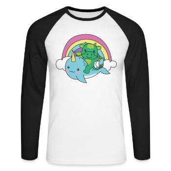 Narval Dragon Ocean Unicorn kawaii Arc-en-ciel - T-shirt baseball manches longues Homme - blanc/noir - Devant - Nik (191cm)