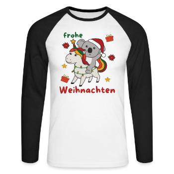 Weihnachts Einhorn Koala frohe Weihnachten Einhorn - Unisex Baseballshirt langarm - Weiß/Schwarz - Vorne - Nik (191cm)