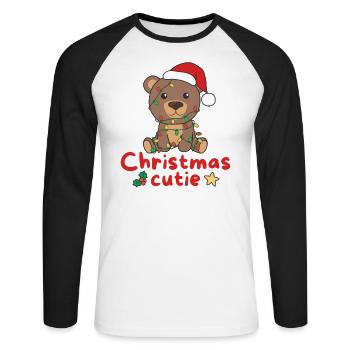 Bear Christmas Bear Christmas Cutie - Unisex Long Sleeve Baseball T-Shirt - white/black - Front - Nik (191cm)