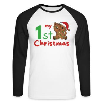 Chat de Noël Chats mon 1er Noël - T-shirt baseball manches longues Homme - blanc/noir - Devant - Nik (191cm)