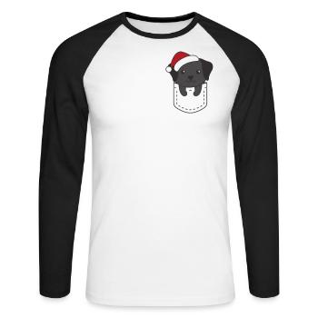 Joyeux Noël Sweet Labrador Breast Bag - T-shirt baseball manches longues Homme - blanc/noir - Devant - Nik (191cm)