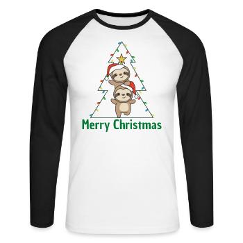 Sloth Christmas tree Christmas animals Sloths - Unisex Long Sleeve Baseball T-Shirt - white/black - Front - Nik (191cm)