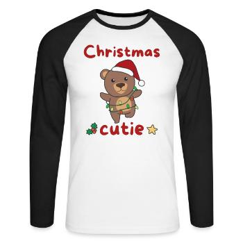 Bear Christmas Bear Christmas Cutie - Unisex Long Sleeve Baseball T-Shirt - white/black - Front - Nik (191cm)