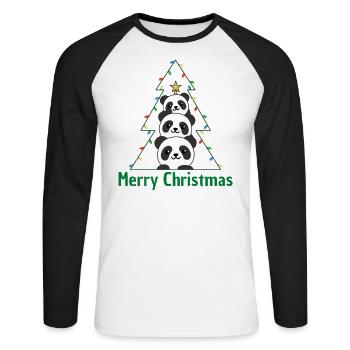 Panda Arbre de Noël Animaux de Noël Pandas - T-shirt baseball manches longues Homme - blanc/noir - Devant - Nik (191cm)