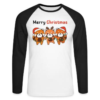 Red Panda Christmas Red Pandas Merry Christmas - Unisex Long Sleeve Baseball T-Shirt - white/black - Front - Nik (191cm)