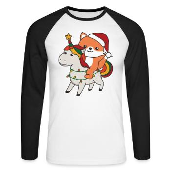 Licorne de Noël Renard Joyeux Licorne de Noël - T-shirt baseball manches longues Homme - blanc/noir - Devant - Nik (191cm)