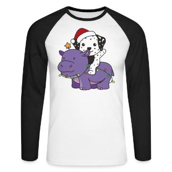 Christmas Hippo Dalmatians Merry Christmas - Unisex Long Sleeve Baseball T-Shirt - white/black - Front - Nik (191cm)