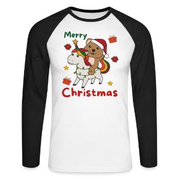 Licorne de Noël Quokka Joyeux Noël Licorne - T-shirt baseball manches longues Homme - blanc/noir - Devant - Nik (191cm)