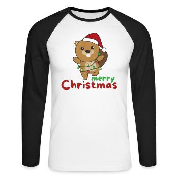Beaver Merry Christmas Winter Animals Beaver - Unisex Long Sleeve Baseball T-Shirt - white/black - Front - Nik (191cm)
