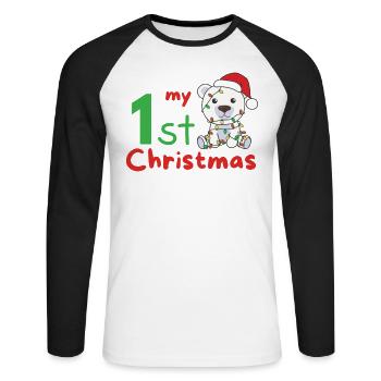 Polar Bear Christmas Polar Bears my 1st Christmas - Unisex Long Sleeve Baseball T-Shirt - white/black - Front - Nik (191cm)