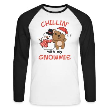 Quokka Chillin avec mon bonhomme de neige - T-shirt baseball manches longues Homme - blanc/noir - Devant - Nik (191cm)
