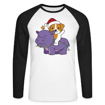 Christmas Hippo Jack Russell Merry Christmas - Unisex Long Sleeve Baseball T-Shirt - white/black - Front - Nik (191cm)