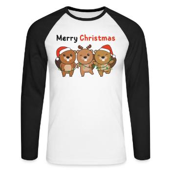 Beaver Christmas Animals Beavers Merry Christmas - Unisex Long Sleeve Baseball T-Shirt - white/black - Front - Nik (191cm)