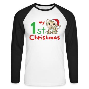 Chat de Noël Chats mon 1er Noël - T-shirt baseball manches longues Homme - blanc/noir - Devant - Nik (191cm)