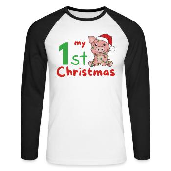 Cochon de Noël Cochons mon 1er Noël - T-shirt baseball manches longues Homme - blanc/noir - Devant - Nik (191cm)