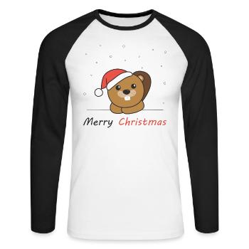 Beaver Christmas Snow Winter Animals Beaver - Unisex Long Sleeve Baseball T-Shirt - white/black - Front - Nik (191cm)