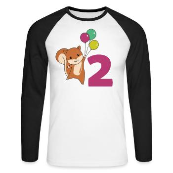 Eichhörnchen zweiter Geburtstag Luftballons Kinder - Unisex Baseballshirt langarm - Weiß/Schwarz - Vorne - Nik (191cm)