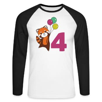 Roter Panda vierter Geburtstag Luftballons Kinder - Unisex Baseballshirt langarm - Weiß/Schwarz - Vorne - Nik (191cm)
