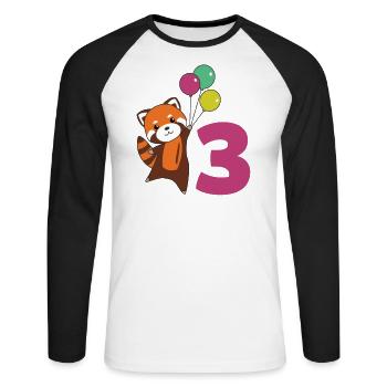 Roter Panda dritter Geburtstag Luftballons Kinder - Unisex Baseballshirt langarm - Weiß/Schwarz - Vorne - Nik (191cm)