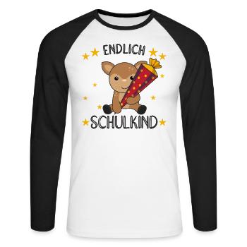 Endlich Schulkind Reh Schultüte Schule Einschulung - Unisex Baseballshirt langarm - Weiß/Schwarz - Vorne - Nik (191cm)