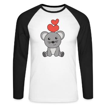 Maus zum Valentinstag süße Tiere mit Herzen - Unisex Baseballshirt langarm - Weiß/Schwarz - Vorne - Nik (191cm)
