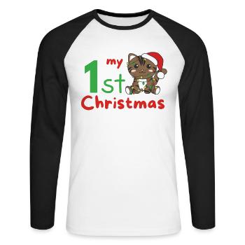 Chat de Noël Chats mon 1er Noël - T-shirt baseball manches longues Homme - blanc/noir - Devant - Nik (191cm)
