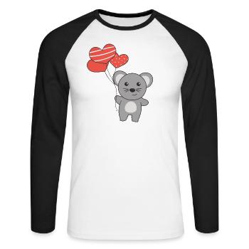 Maus zum Valentinstag süße Tiere mit Herzen - Unisex Baseballshirt langarm - Weiß/Schwarz - Vorne - Nik (191cm)