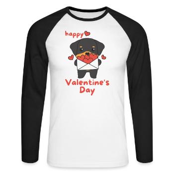 Rottweiler zum Valentinstag süße Tiere mit Herzen - Unisex Baseballshirt langarm - Weiß/Schwarz - Vorne - Nik (191cm)