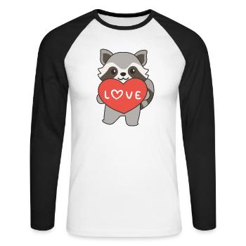 Waschbär zum Valentinstag süße Tiere mit Herzen - Unisex Baseballshirt langarm - Weiß/Schwarz - Vorne - Nik (191cm)
