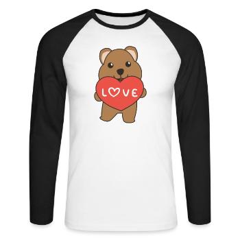 Quokka zum Valentinstag süße Tiere mit Herzen - Unisex Baseballshirt langarm - Weiß/Schwarz - Vorne - Nik (191cm)