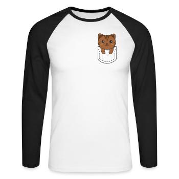 Katze in Tasche süße Katzen in Brusttasche - Unisex Baseballshirt langarm - Weiß/Schwarz - Vorne - Nik (191cm)