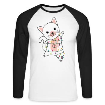 Katze Weihnachten Schnee Winter Tiere Katzen - Unisex Baseballshirt langarm - Weiß/Schwarz - Vorne - Nik (191cm)
