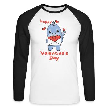 Dino zum Valentinstag süße Tiere mit Herzen - Unisex Baseballshirt langarm - Weiß/Schwarz - Vorne - Nik (191cm)