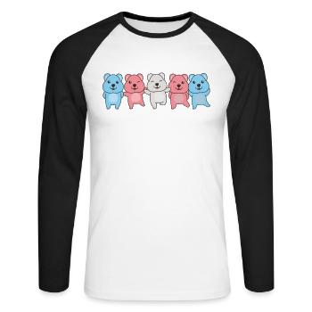 Drapeau transgenre Fierté trans LGBTQ Quokka - T-shirt baseball manches longues Homme - blanc/noir - Devant - Nik (191cm)