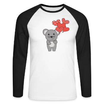 Maus zum Valentinstag süße Tiere mit Herzen - Unisex Baseballshirt langarm - Weiß/Schwarz - Vorne - Nik (191cm)