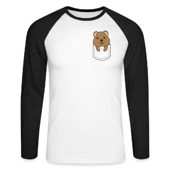 Quokka en poche quokkas sucrés en poche poitrine - T-shirt baseball manches longues Homme - blanc/noir - Devant - Nik (191cm)