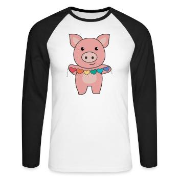 Rainbow Flag Gay Pride LGBTQ Herzen Schwein - Unisex Baseballshirt langarm - Weiß/Schwarz - Vorne - Nik (191cm)