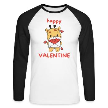 Girafe pour la Saint-Valentin animaux mignons avec des cœurs - T-shirt baseball manches longues Homme - blanc/noir - Devant - Nik (191cm)