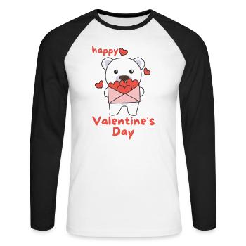 Polar bear for Valentine's Day cute animals with hearts - Unisex Long Sleeve Baseball T-Shirt - white/black - Front - Nik (191cm)