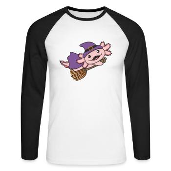 Axolotl Halloween Witch Children Witches Costume - Unisex Long Sleeve Baseball T-Shirt - white/black - Front - Nik (191cm)