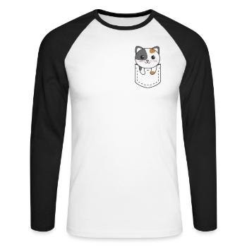 Katze in Tasche süße Katzen in Brusttasche - Unisex Baseballshirt langarm - Weiß/Schwarz - Vorne - Nik (191cm)