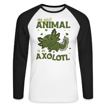 Mon animal spirituel est un axolotl doux axolotl - T-shirt baseball manches longues Homme - blanc/noir - Devant - Nik (191cm)