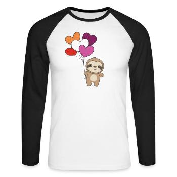 Lesbische Flagge Ballon Herz Pride LGBTQ Faultier - Unisex Baseballshirt langarm - Weiß/Schwarz - Vorne - Nik (191cm)