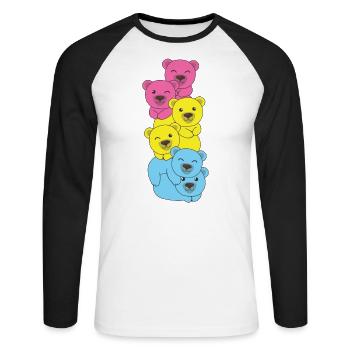 Pansexual Flag Pride LGBTQ Cute Bear Bunch - T-shirt baseball manches longues Homme - blanc/noir - Devant - Nik (191cm)