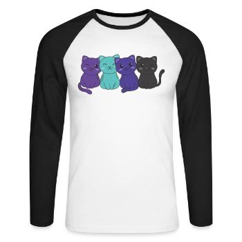 alexigenre drapeau fierté LGBTQ mignon chats groupe - T-shirt baseball manches longues Homme - blanc/noir - Devant - Nik (191cm)